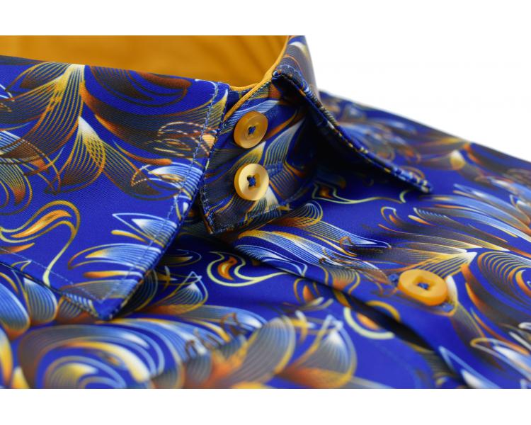 SL 6269 Синяя сатиновая рубашка с принтом "Восточный мотив" Мужские рубашки