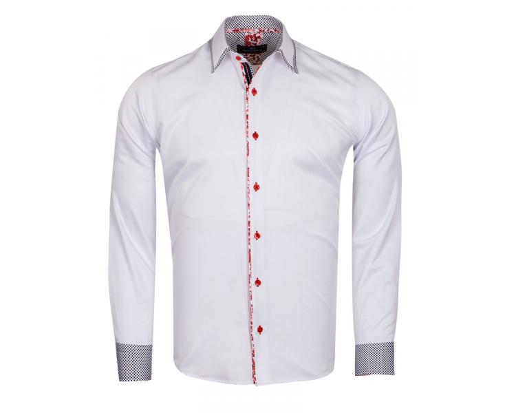 SL 6507 Белая рубашка со вставками в горошек и цветочный узор Мужские рубашки