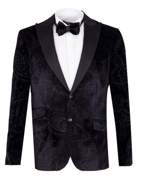 Мужской люксовый бархатный черный пиджак с узором пейсли в стиле ретро