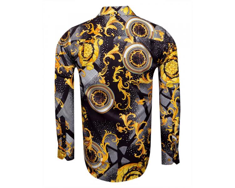 Сатиновая черная рубашка с узором Барокко в стиле Версаче Мужские рубашки