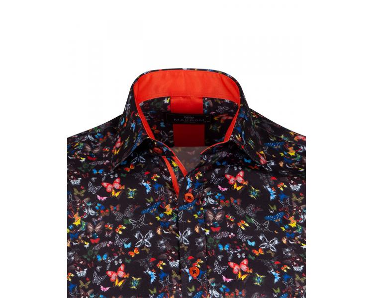 Черная рубашка с принтом цветных бабочек Мужские рубашки
