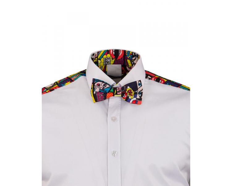 Men's comic pop art print long sleeved shirt with bow tie