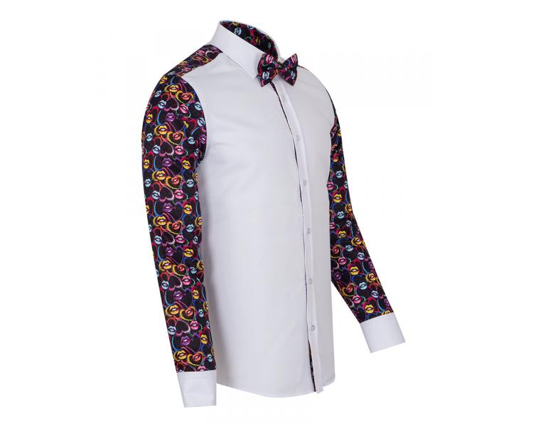 Men's heart & lips print long sleeved shirt with bow tie