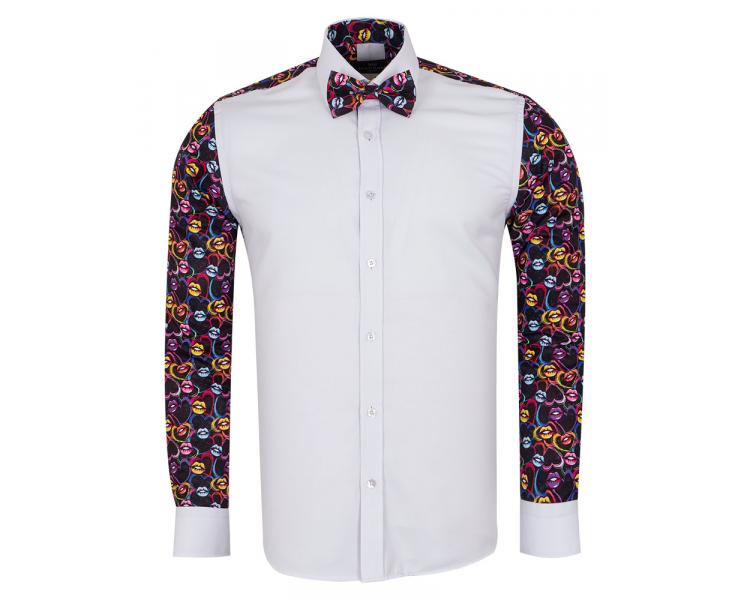 Men's heart & lips print long sleeved shirt with bow tie