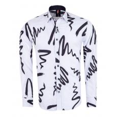 SL 7493 Белая рубашка с абстрактным узором и черными вставками Мужские рубашки