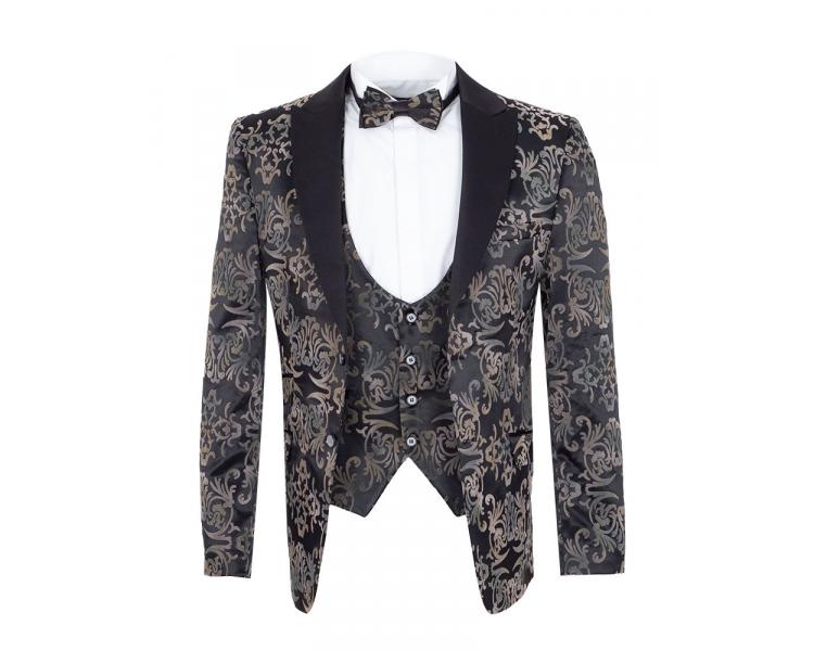 Мужской дизайнерский черный пиджак с бархатным узором в стиле Барокко Пиджаки