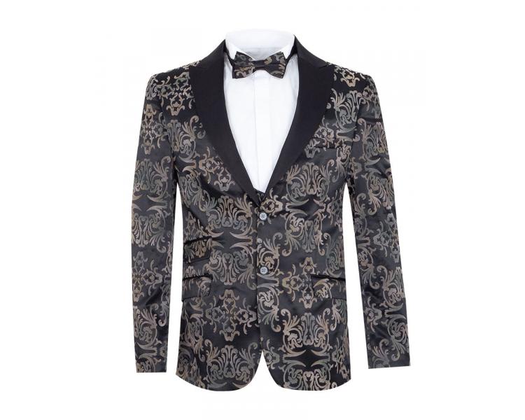 Мужской дизайнерский черный пиджак с бархатным узором в стиле Барокко Пиджаки