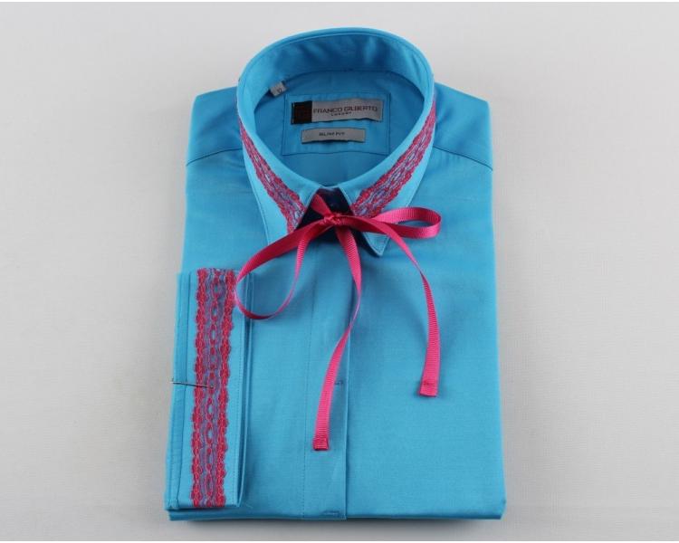 LS 4100 Женская синяя рубашка с кружевом и 3/4 рукавом Женские рубашки