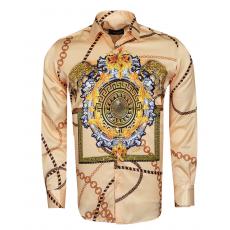 SL 6750 Сатиновая рубашка с принтом цепей и леопардов Мужские рубашки