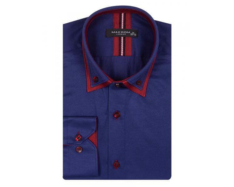 Темно-синяя рубашка с двойным воротником и красными вставками SL 6650 Мужские рубашки