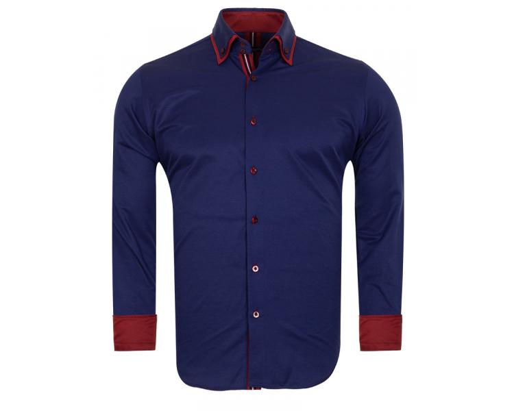 Темно-синяя рубашка с двойным воротником и красными вставками SL 6650 Мужские рубашки