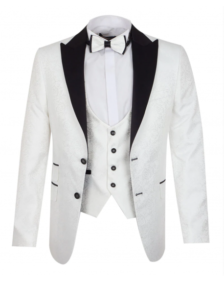 J 411 Мужской дизайнерский белый пиджак в стиле Барокко с жилеткой и бабочкой