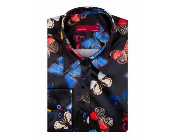 LL 3257 Черная рубашка с принтом цветных бабочек Женские рубашки