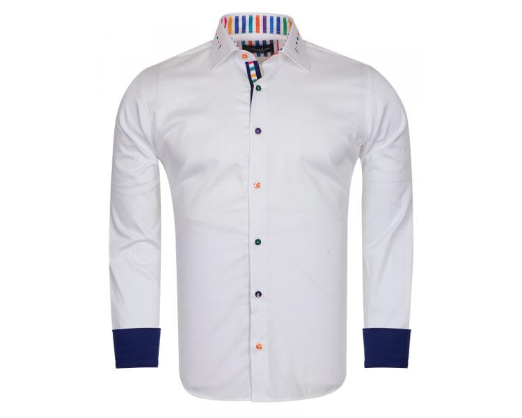 SL 6621 Белая рубашка со вставками цветными полосками Мужские рубашки