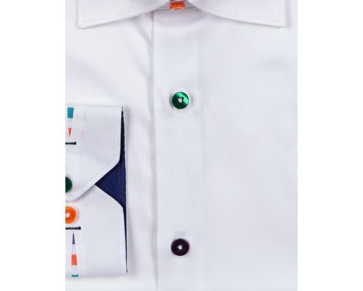 SL 6621 Белая рубашка со вставками цветными полосками Мужские рубашки
