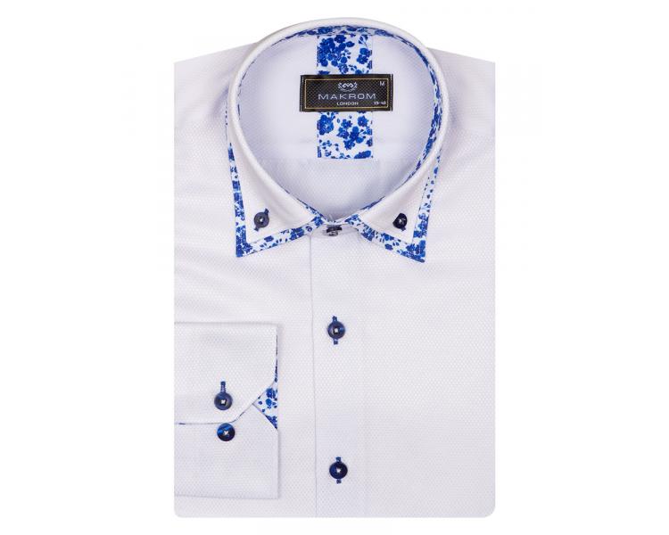 SL 6899 Белая рубашка с двойным воротником и контрастными вставками Мужские рубашки