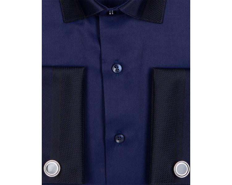 Sinine luksuslik topeltmansetiga triiksärk mustriliste detailidega SL 6745 Meeste triiksärgid