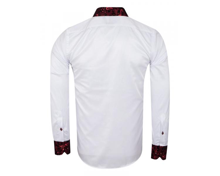 SL 5410 Белая рубашка с красными вставками и бархатным узором Мужские рубашки