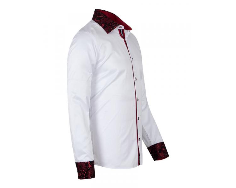 SL 5410 Белая рубашка с красными вставками и бархатным узором Мужские рубашки