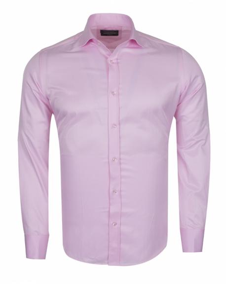 SL 6111 Мужская розовая однотонная рубашка с манжетами под запонки и итальянским воротником