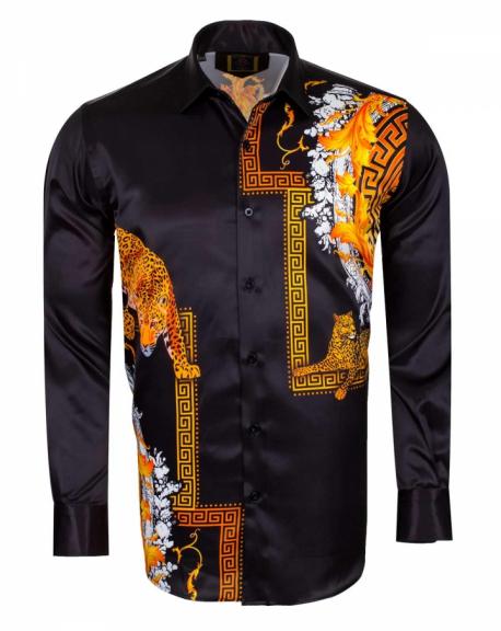 SL 6546 Сатиновая рубашка в стиле барокко с рисунком леопарда