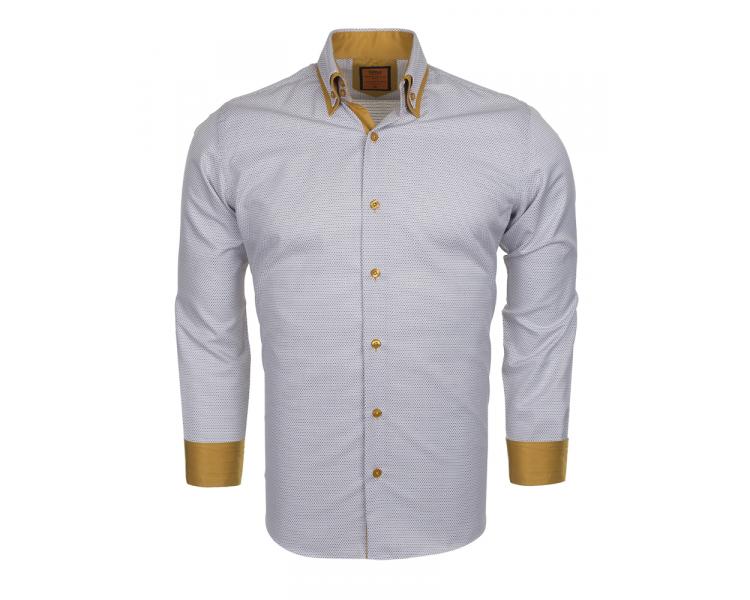 SL 5514 Men's grey & camel double collar long sleeved shirt